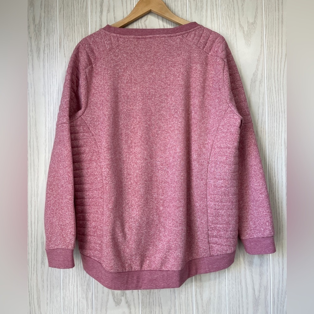 BCBG MaxAzria Sweatshirt Logo Quilted Long Sleeve Hi-Low Hem Marled Pink L - Picture 3 of 3